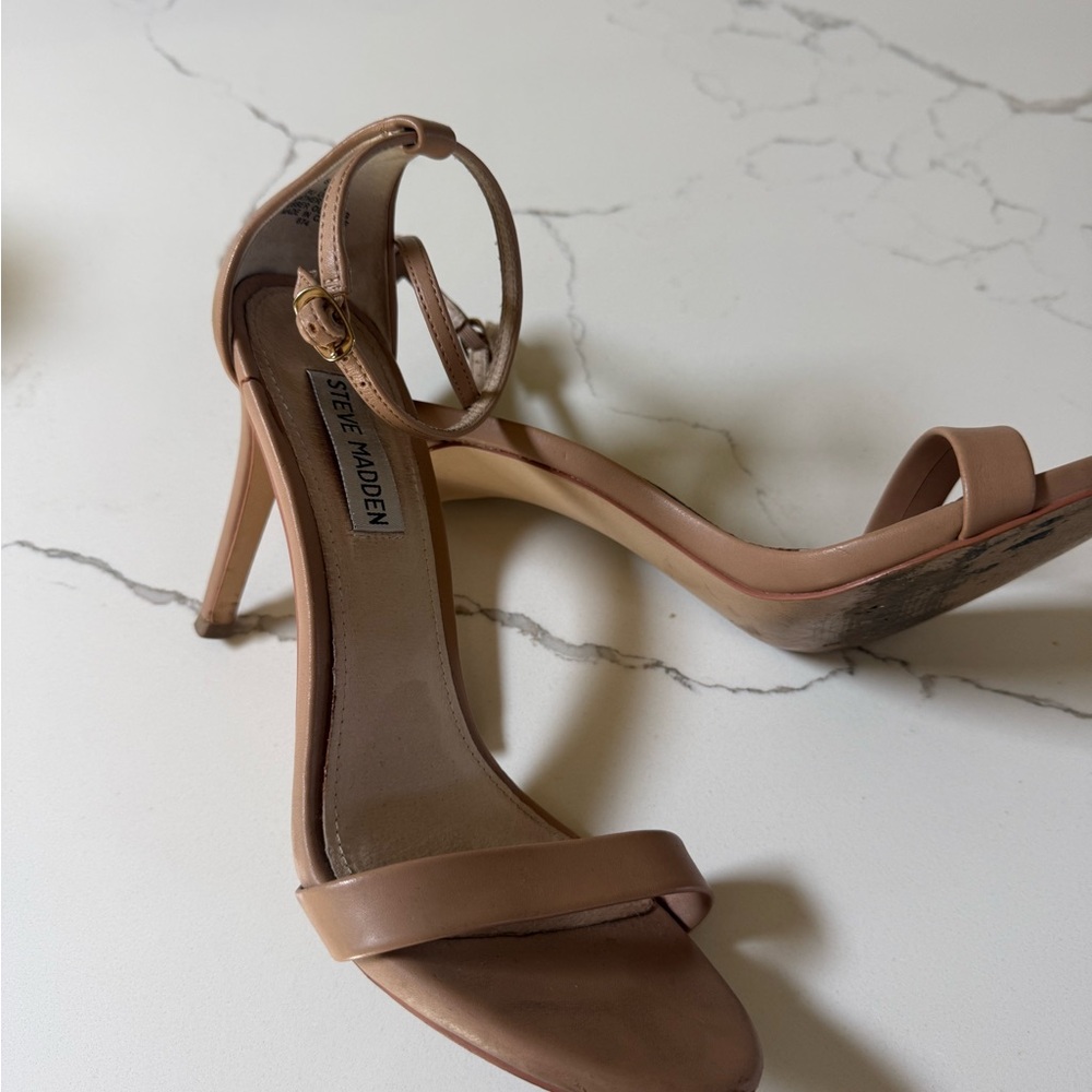 Steve Madden Blush Tan Ankle-Strap Stiletto Sandals